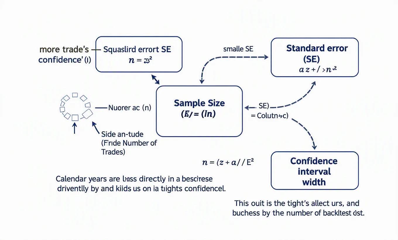 How many trades does a backtest need: a wordless annotated mechanism illustration