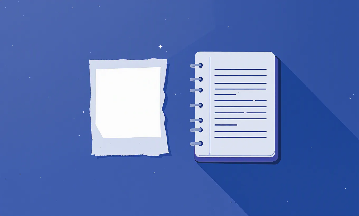 A torn paper snapshot beside a bound ledger of connected pages